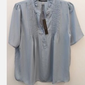 Tahari Sky Blue Pleated Chiffon Blouse